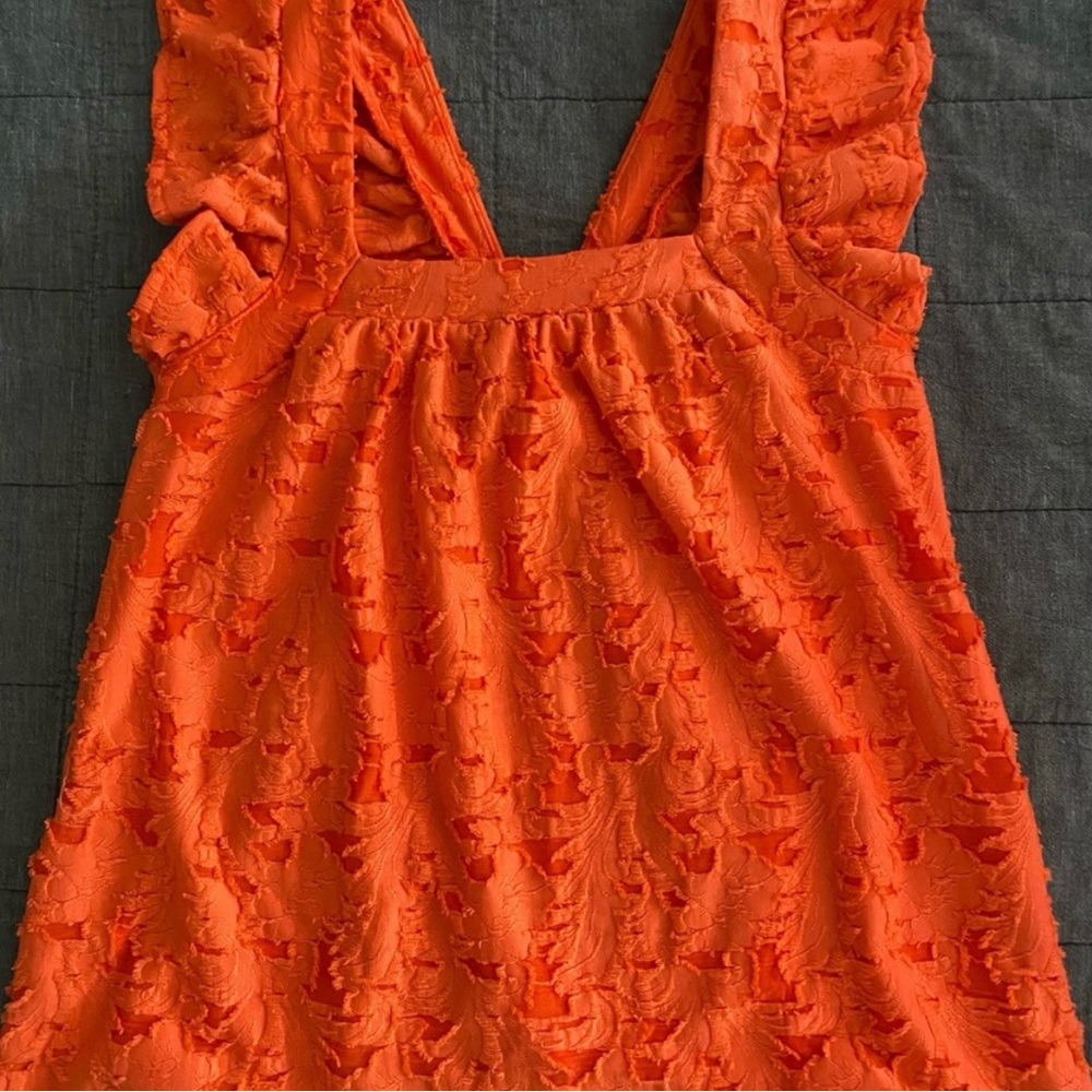 LC Lauren Conrad Orange Ruffled Smocked Tank Top